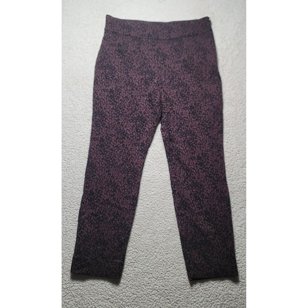 Susan Graver Womens 18W Plum Black Animal Print Side Zip Ankle Pants Stretch